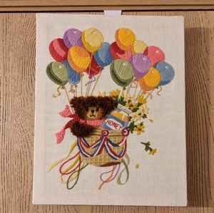 Adorable crewel embroidery teddy honey balloon basket